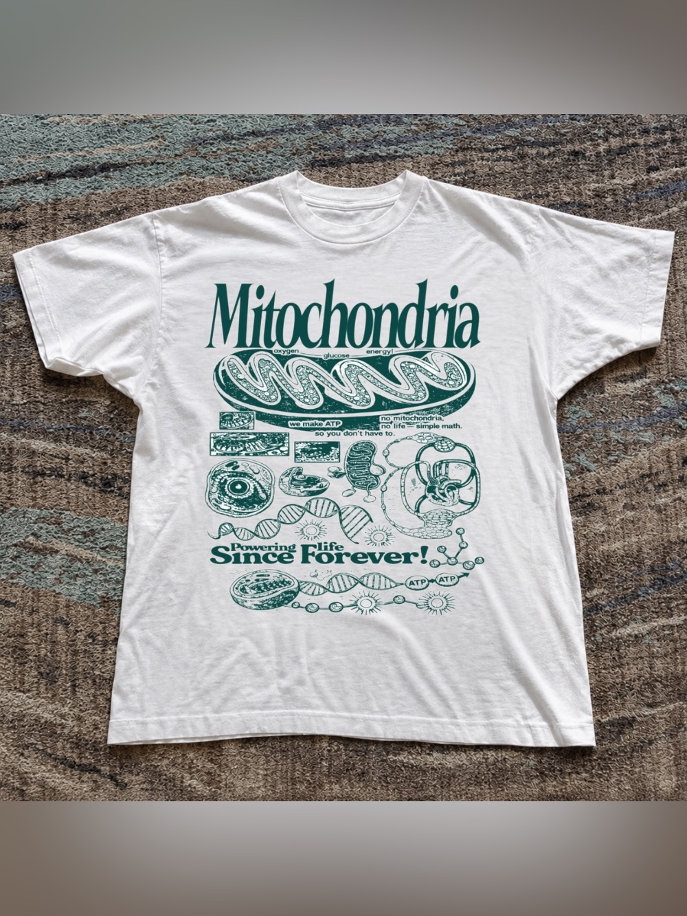 Gildan White Tee with Green Mitochondria Science Print